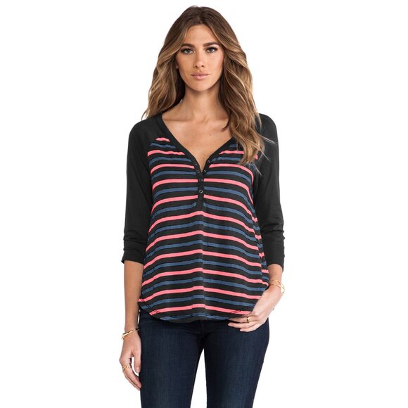 Anthropologie Splendid Mediterranean Striped Henley Top - sz XS - Picture 1 of 9